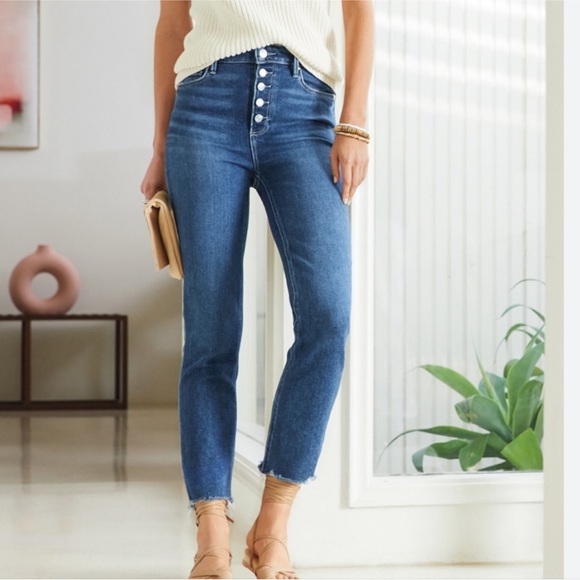 Paige Cindy High Rise Straight Ankle Raw Hem Buttonfly Jeans - Picture 3 of 8